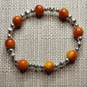 Orange and Silver Beaded Bracelet